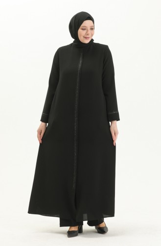 Abaya Pierre Imprimée Grande Taille 5054-03 Noir 5054-03