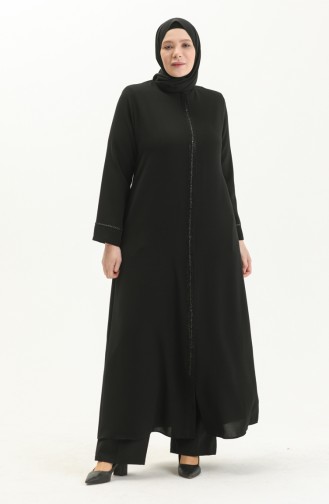 Übergröße Stein bedruckte Abaya 5055-03 Schwarz 5055-03