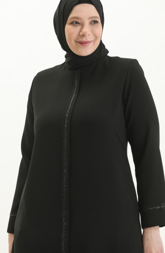 Plus Size Stone Printed Abaya 5055-03 Black 5055-03