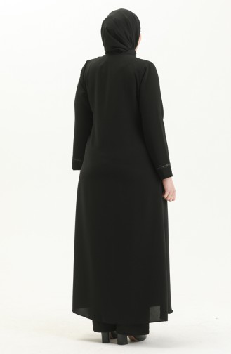 Übergröße Stein bedruckte Abaya 5055-03 Schwarz 5055-03