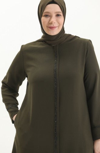 Plus Size Stone Printed Abaya 5055-04 Khaki 5055-04