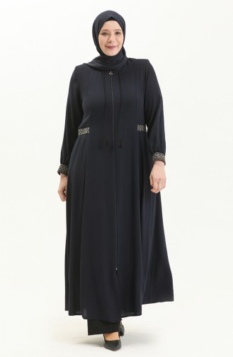 Plus Size Embroidered Crepe Abaya 8016-02 Navy Blue 8016-02