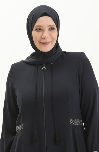 Plus Size Embroidered Crepe Abaya 8016-02 Navy Blue 8016-02