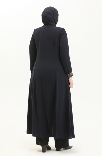 Plus Size Embroidered Crepe Abaya 8016-02 Navy Blue 8016-02