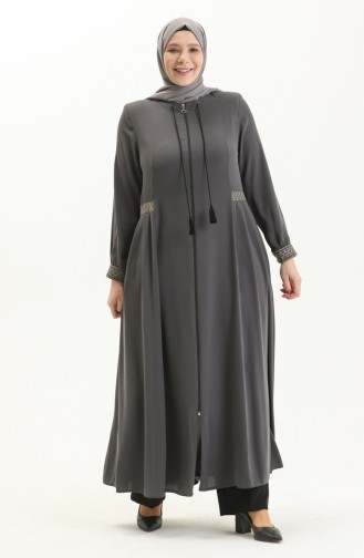 Bestickte Abaya aus Krepp in Übergröße 8016-03 Rauchgrau 8016-03