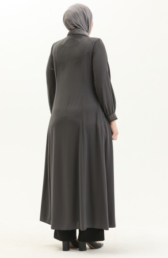 Bestickte Abaya aus Krepp in Übergröße 8016-03 Rauchgrau 8016-03