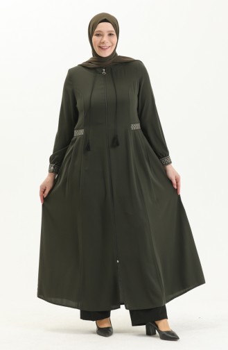 Plus Size Embroidered Crepe Abaya 8016-04 Khaki 8016-04