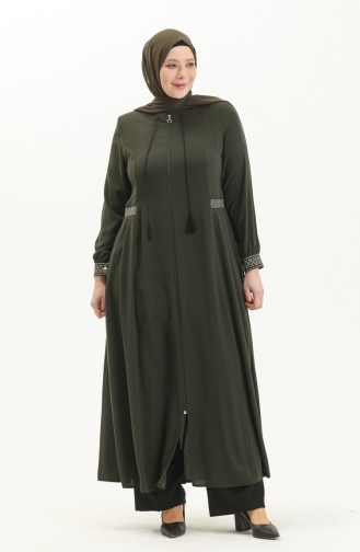 Plus Size Embroidered Crepe Abaya 8016-04 Khaki 8016-04