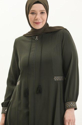 Plus Size Embroidered Crepe Abaya 8016-04 Khaki 8016-04