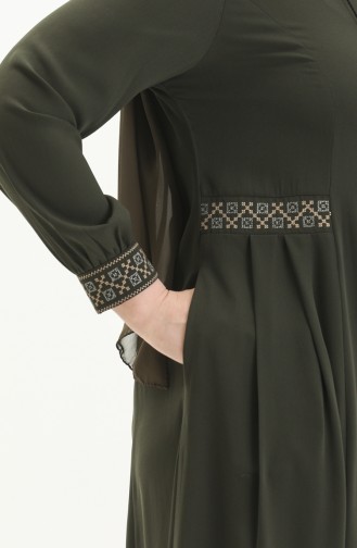 Plus Size Embroidered Crepe Abaya 8016-04 Khaki 8016-04
