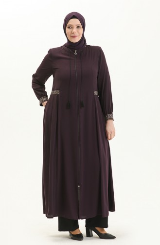 Plus Size Embroidered Crepe Abaya 8016-05 Purple 8016-05