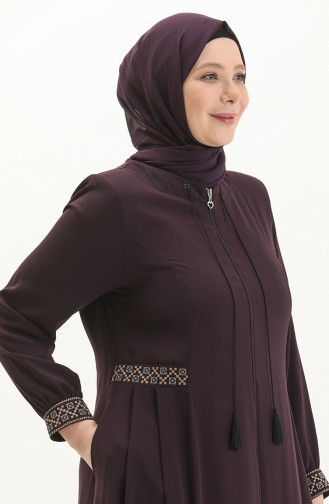 Plus Size Embroidered Crepe Abaya 8016-05 Purple 8016-05