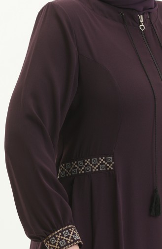 Plus Size Embroidered Crepe Abaya 8016-05 Purple 8016-05