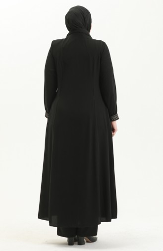 Bestickte Abaya aus Krepp in Übergröße 8016-06 Schwarz 8016-06