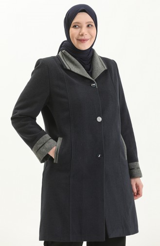 Manteau Cachet Boutonné Grande Taille 0328-05 Bleu Marine 0328-05