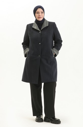 Plus Size Buttoned Cachet Coat 0328-05 Navy Blue 0328-05