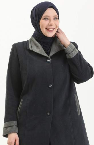 Plus Size Buttoned Cachet Coat 0328-05 Navy Blue 0328-05