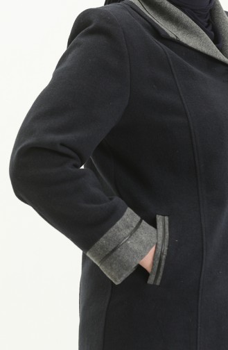 Plus Size Buttoned Cachet Coat 0328-05 Navy Blue 0328-05