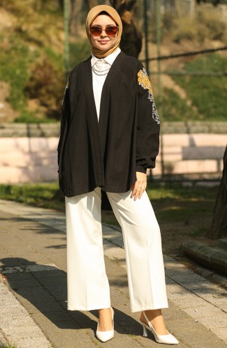 Nakışlı Kimono Siyah