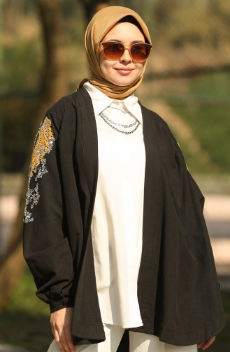 Nakışlı Kimono Siyah