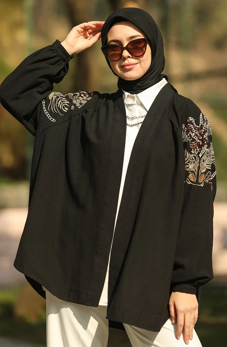 Nakışlı Kimono Siyah