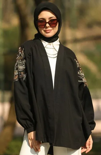 Nakışlı Kimono Siyah