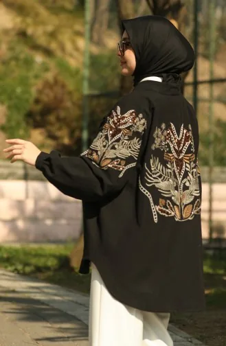 Nakışlı Kimono Siyah