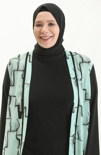 Übergröße Bluse Jacke Zweier Set 8013B-07 Mintgrün Schwarz 8013B-07