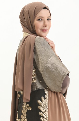 Übergröße Kleid Abaya Zweier-Set 8104-04 Beige Dunkelbraun 8104-04