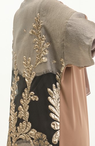 Übergröße Kleid Abaya Zweier-Set 8104-04 Beige Dunkelbraun 8104-04