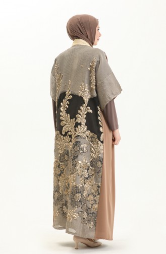 Übergröße Kleid Abaya Zweier-Set 8104-04 Beige Dunkelbraun 8104-04