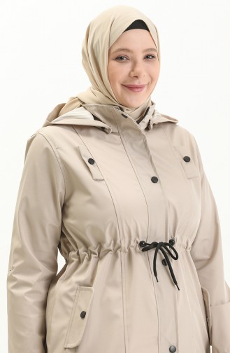 Bondit Kumaş Battal Beden Orta Boy Trençkot 9004-05 Taş