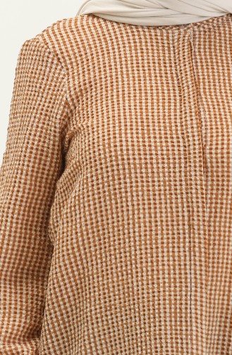 Gingham Print Asymmetric Tunic 15061-01 Tan 15061-01