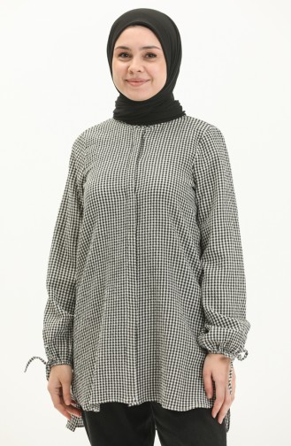 Gingham Print Asymmetric Tunic 15061-02 Black 15061-02