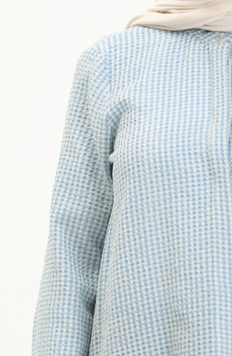 Gingham Print Asymmetric Tunic 15061-03 Blue 15061-03