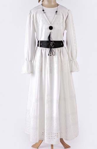 Fisto Kumaş Kemerli Boydan Kız Çocuk Elbisesi TVD2429FSTO-02 Beyaz