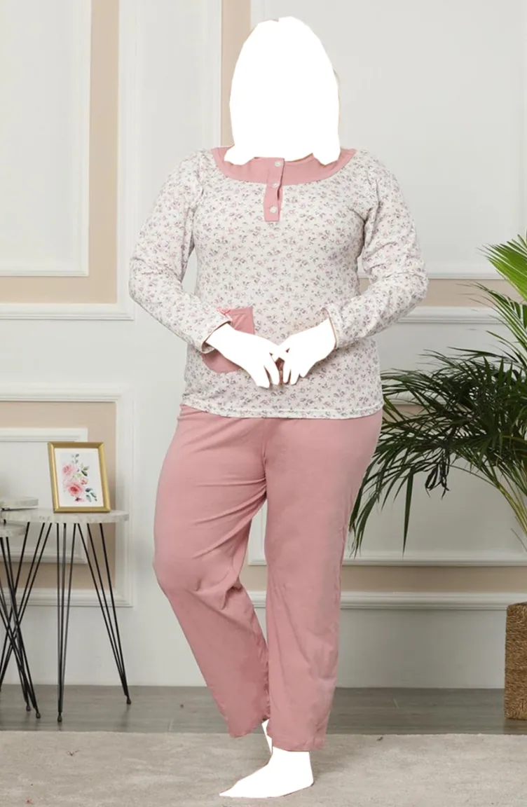 Kadın Büyük Beden Pijama Takımı 1478 1478-01 Pudra