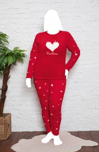 Kadın Büyük Beden Polar Pijama Takımı 400 400-03 Kırmızı