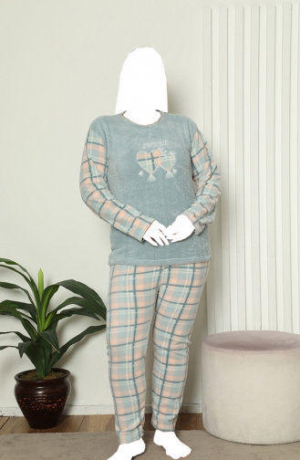 Kadın Büyük Beden Polar Pijama Takımı 400 400-04 Su Yeşili