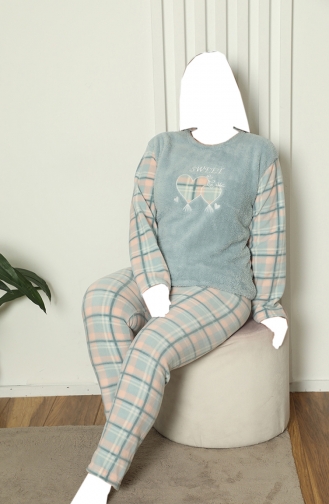 Kadın Büyük Beden Polar Pijama Takımı 400 400-04 Su Yeşili