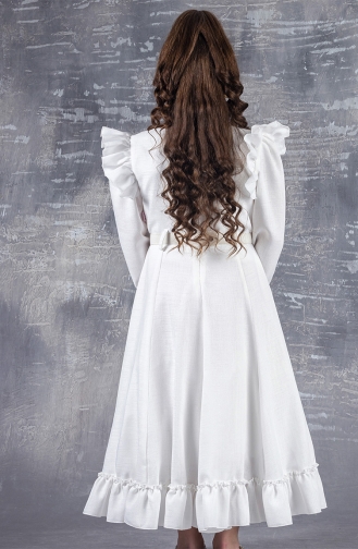 Kemerli Midi Kız Çocuk Elbisesi TVD2437UZN-01 Beyaz