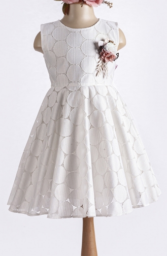 Puanlı Kız Çocuk Elbisesi TVD2280PUAN-01 Beyaz