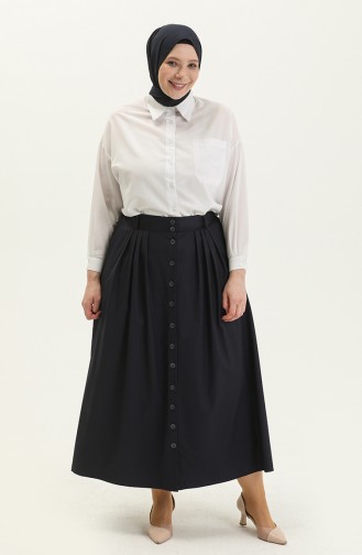 Front Pleated Buttoned Skirt 2022191ETK-02 Navy Blue 102022191ETK-02