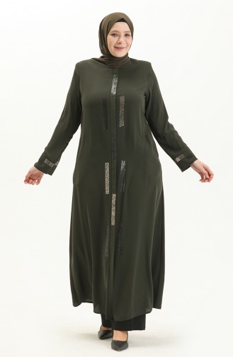 Übergrößen Stein bedruckte Abaya 5044-06 Khaki Grün 5044-06