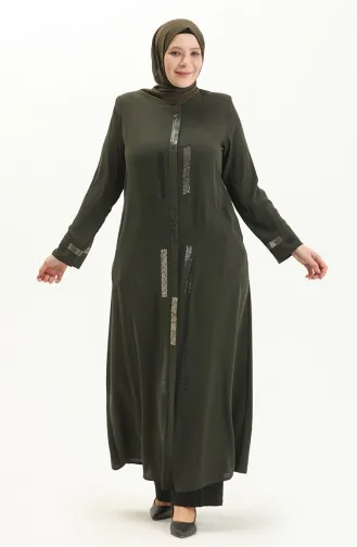 Übergrößen Stein bedruckte Abaya 5044-06 Khaki Grün 5044-06
