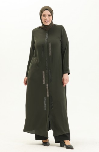 Übergrößen Stein bedruckte Abaya 5044-06 Khaki Grün 5044-06