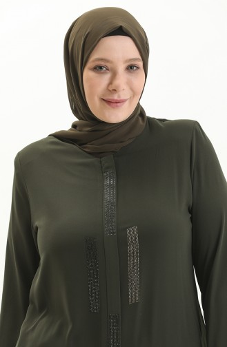 Übergrößen Stein bedruckte Abaya 5044-06 Khaki Grün 5044-06