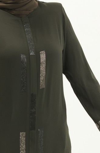 Übergrößen Stein bedruckte Abaya 5044-06 Khaki Grün 5044-06