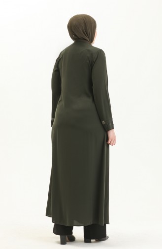 Übergrößen Stein bedruckte Abaya 5044-06 Khaki Grün 5044-06