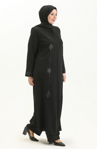 Übergrößen Stein bedruckte Abaya 5048-01 Schwarz 5048-01